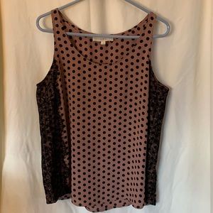 Loft cami top mauve and black polka dot with black lace. Size large women’s.
